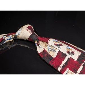 Vintage Guy Laroche Silk Tie Red Cream Floral Abstract Mens Designer Necktie